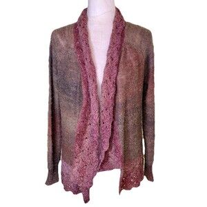 Women’s Romantic Lace Trim Knit Cardigan Boho Cottagecore Artsy Layering Sz Med
